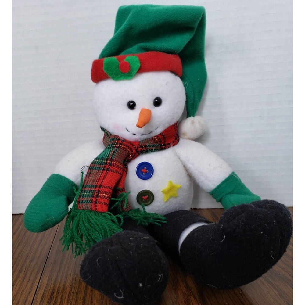 Goffa Int'l Small White Snowman Stuffed Plush With Scarf and Hat